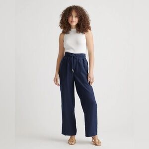 Quince 100% European Linen Wide Leg Pants XS Deep Navy Cropped Summer Vacation